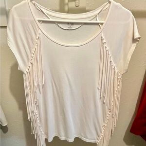 a.n.a White Fringe Short Sleeve Tee